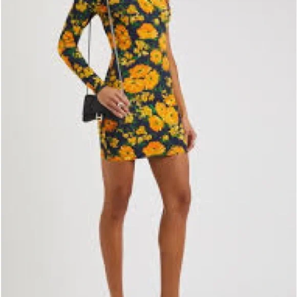 Balenciaga | Dresses | Balenciaga Yellow Floral Print One Shoulder Bodycon  Dress Xs | Poshmark